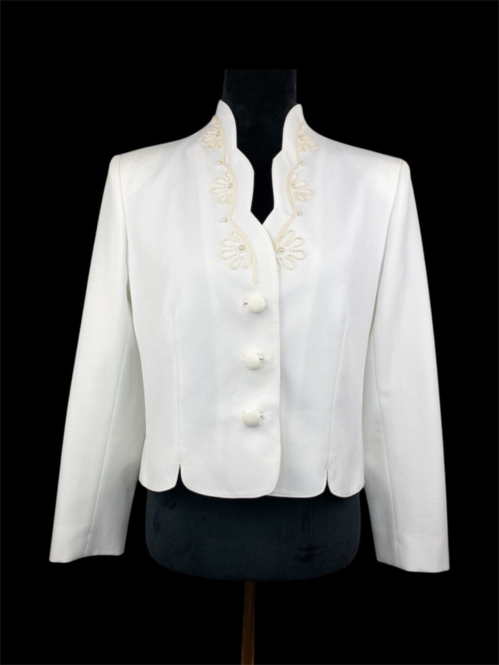 Vintage 60’s Lilli Ann Petite White Embroidered Structured Lady Jacket USA Union